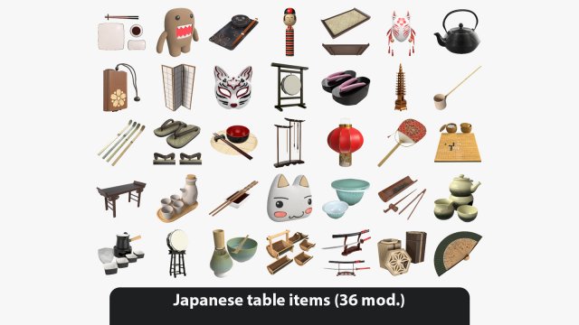 Japanese table items 3D Модель .c4d .max .obj .3ds .fbx .stl .blend 