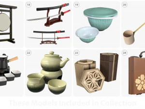 Japanese table items 3D Model