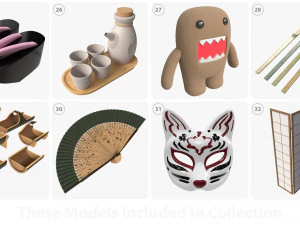 Japanese table items 3D Model