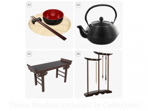 Japanese table items 3D Модель