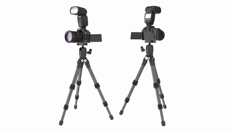 Canon DSLR Camera with flash on a Tripod 3D Model .c4d .max .obj .3ds .fbx .stl .blend 