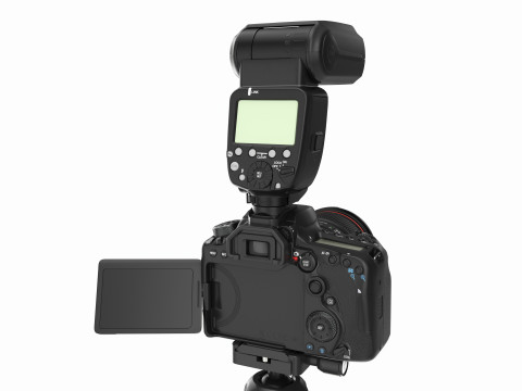 Canon DSLR Camera with flash on a Tripod 3D Model