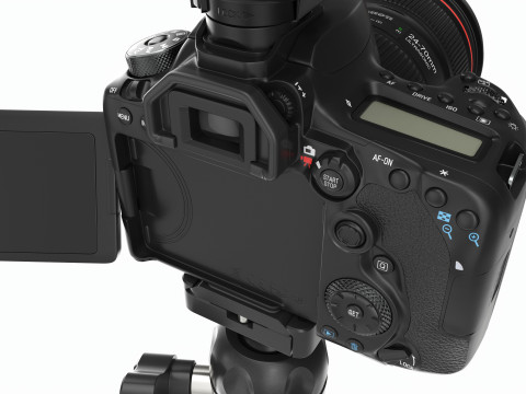 Canon DSLR Camera with flash on a Tripod 3D Model
