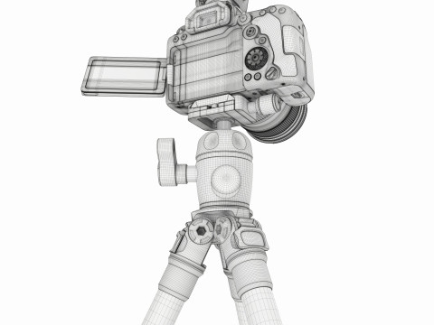 Canon DSLR Camera with flash on a Tripod 3D Model