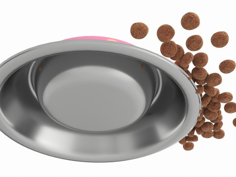 Cat food bowl pink with print 3D Model