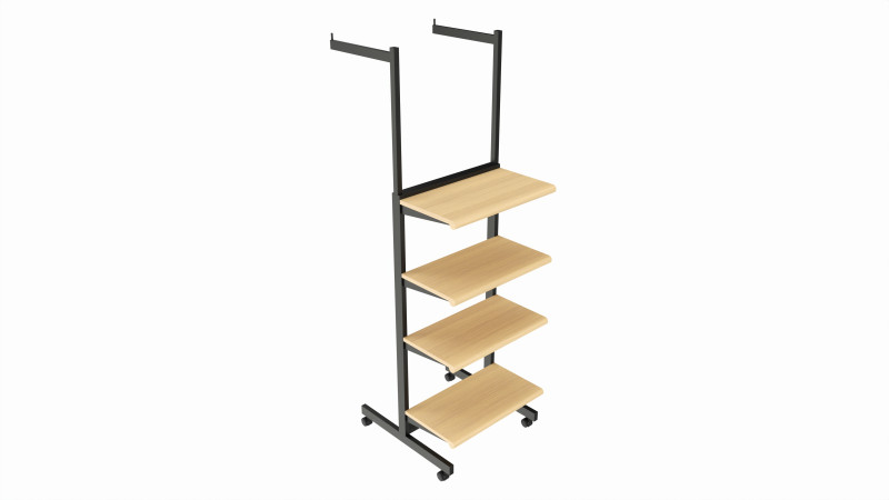 Four Shelf Rolling 2-Way Merchandise Rack 3D Model .c4d .max .obj .3ds .fbx .stl .blend 