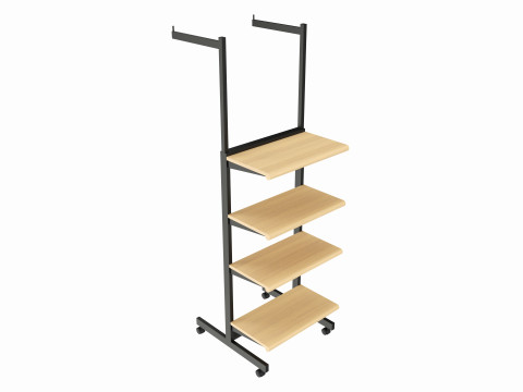Four Shelf Rolling 2-Way Merchandise Rack Modelo 3D