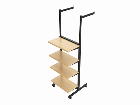 Four Shelf Rolling 2-Way Merchandise Rack 3D Model