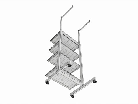 Four Shelf Rolling 2-Way Merchandise Rack 3D Model