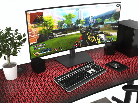 Gaming Computer Desk Composition 3D Model