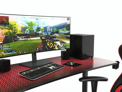 Gaming Computer Desk Composition 3D Model