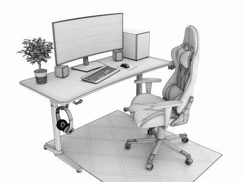 Gaming Computer Desk Composition 3D Model