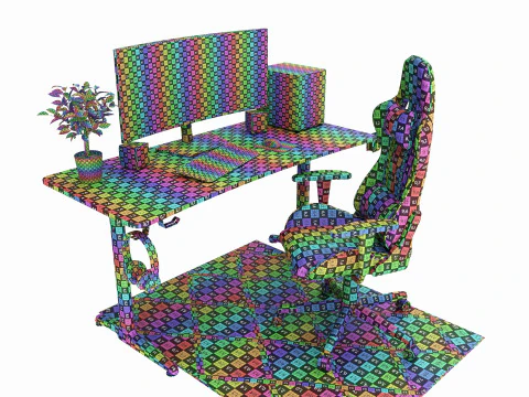 Gaming Computer Desk Composition 3D Model