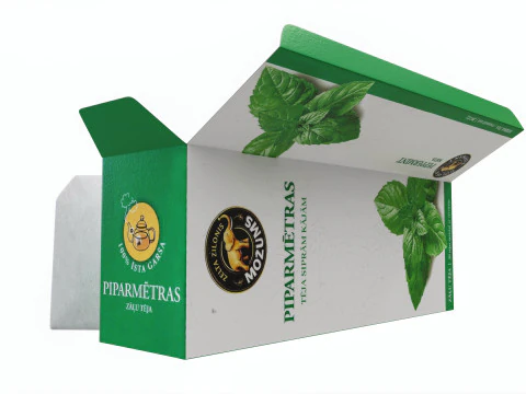 Peppermint Tea Paper Box Opened With Tea Bags 3D Model