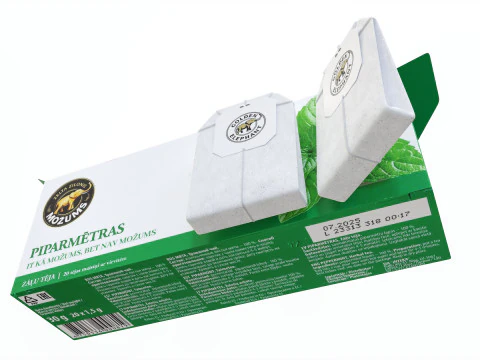 Peppermint Tea Paper Box Opened With Tea Bags 3D Model