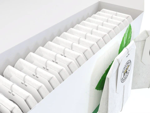 Peppermint Tea Paper Box Opened With Tea Bags 3D Model