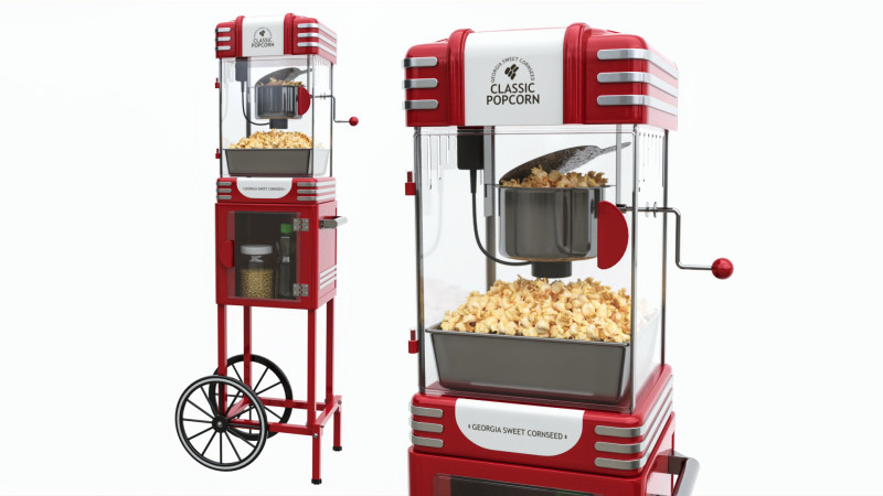 Popcorn Vintage Cart on Wheels with Shelf 3D Model .c4d .max .obj .3ds .fbx .stl .blend 