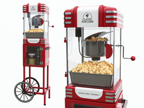 Popcorn Vintage Cart on Wheels with Shelf 3D मॉडल