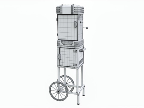 Popcorn Vintage Cart on Wheels with Shelf 3D Model