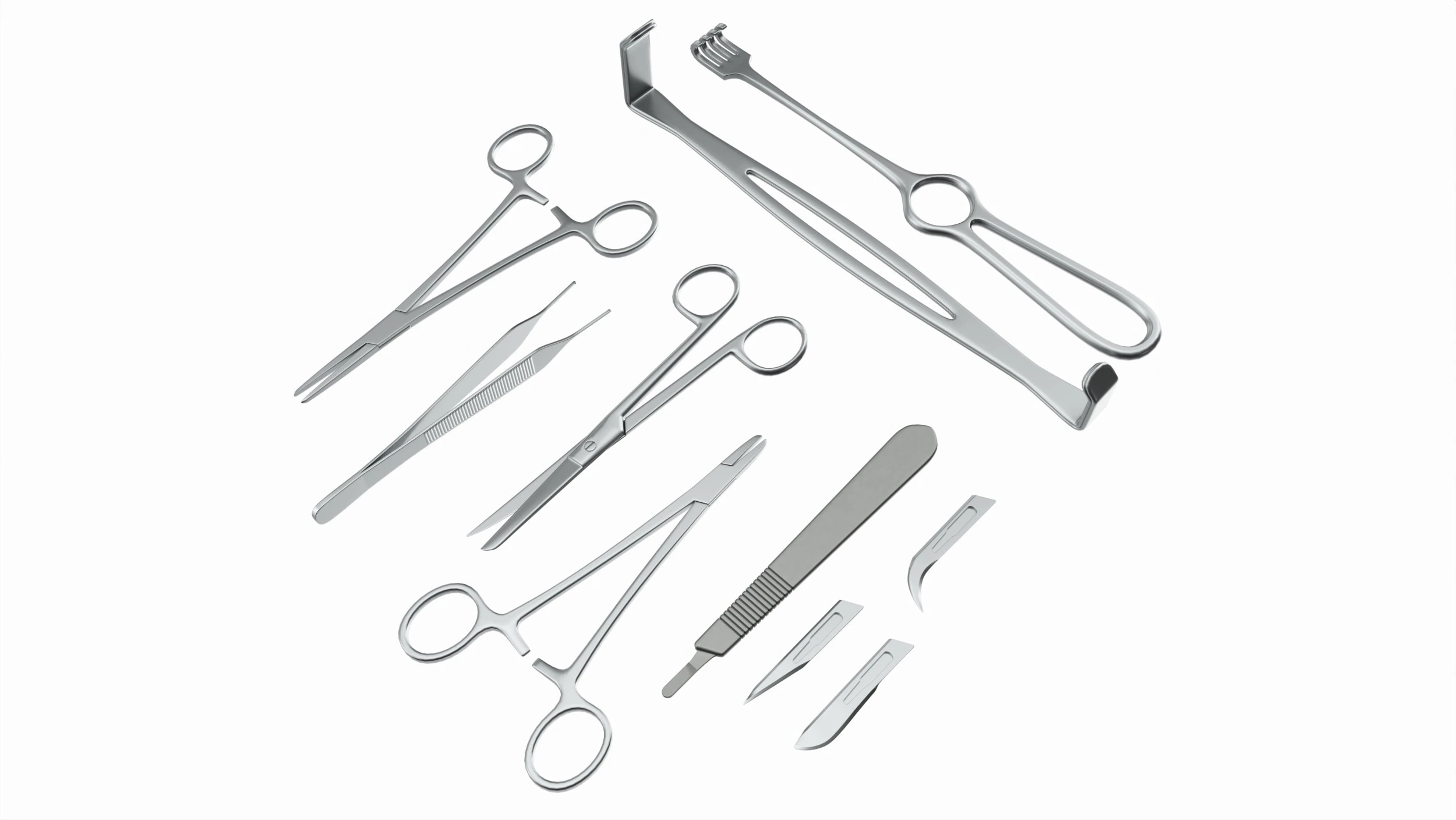 Set of 7 Surgical Instruments 3D Model .c4d .max .obj .3ds .fbx .stl .blend 