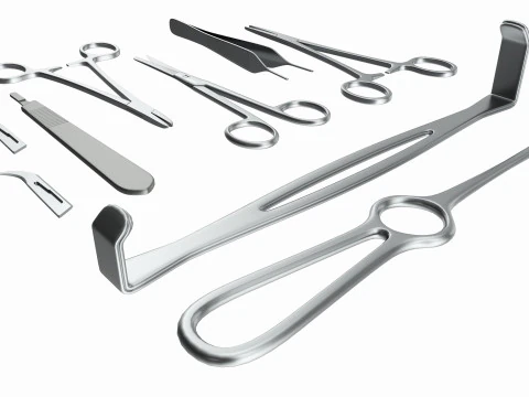 Set of 7 Surgical Instruments 3D Model