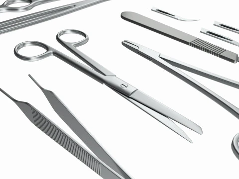 Set of 7 Surgical Instruments 3D Model