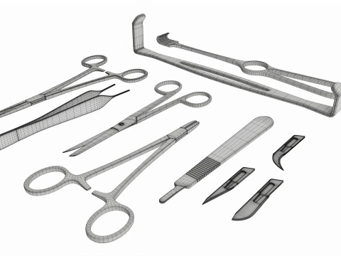 Set of 7 Surgical Instruments 3D Model