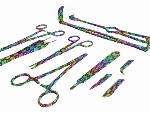 Set of 7 Surgical Instruments 3D Model