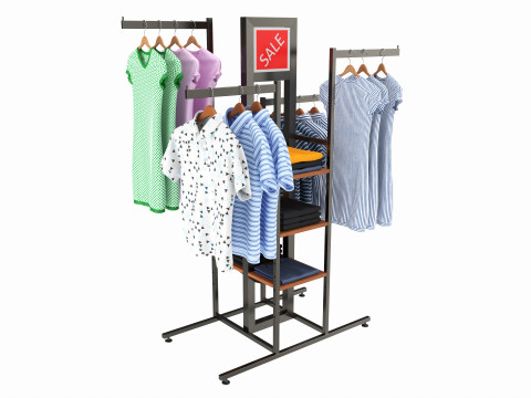 Store 4-way Square Tube Clothing Rack Modelo 3D