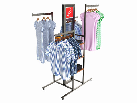 Store 4-way Square Tube Clothing Rack 3D Модель