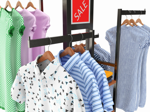 Store 4-way Square Tube Clothing Rack 3D Модель