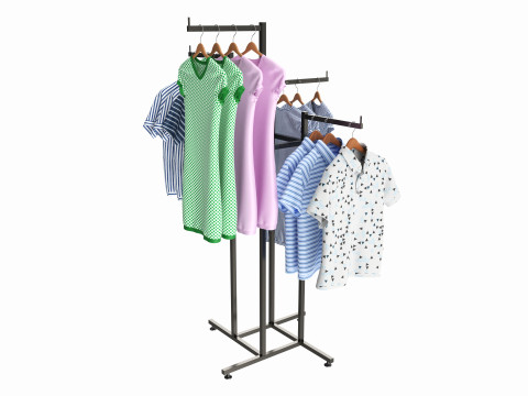 Store Adjustable 4-way Square Tube Clothing Rack 3D Model