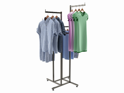 Store Adjustable 4-way Square Tube Clothing Rack Modello 3D