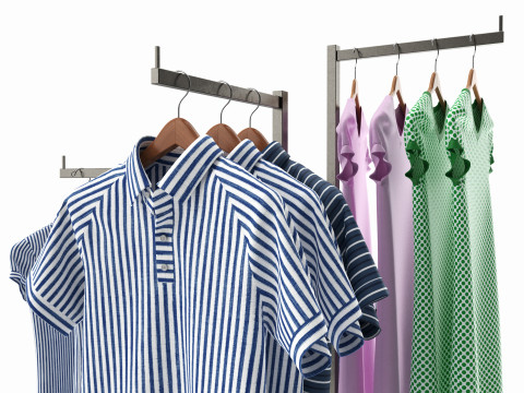 Store Adjustable 4-way Square Tube Clothing Rack Modello 3D