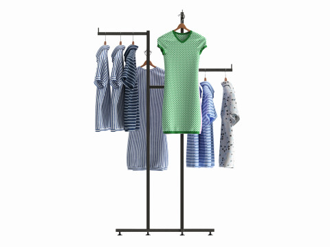 Store Adjustable 4-way Square Tube Clothing Rack Modello 3D