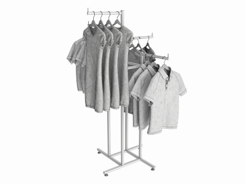 Store Adjustable 4-way Square Tube Clothing Rack Modello 3D