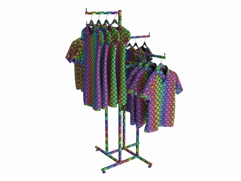 Store Adjustable 4-way Square Tube Clothing Rack Modello 3D