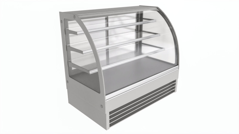 Store cake display shelf with curved glass and cooling 3D 모델 .c4d .max .obj .3ds .fbx .stl .blend 