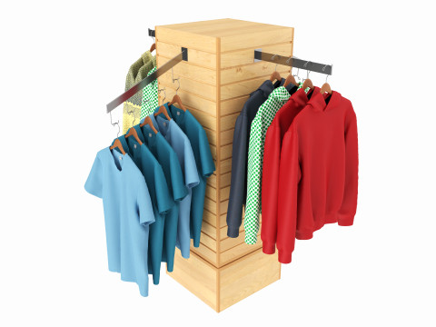 Store Clothing Rotating Slatwall Cube Merchandiser 3D Model