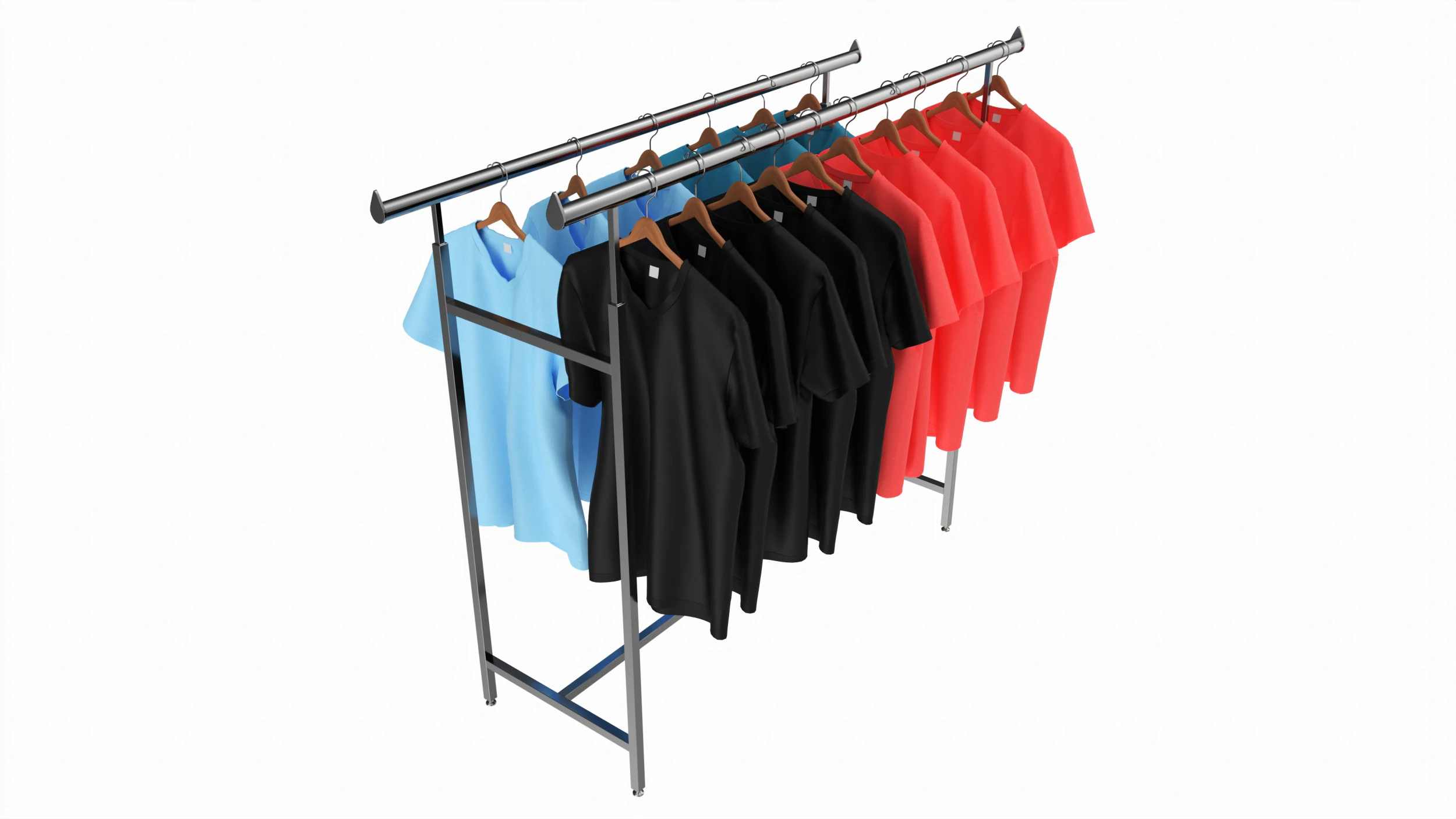 Store double bar rack with clothes 3D Model .c4d .max .obj .3ds .fbx .stl .blend 