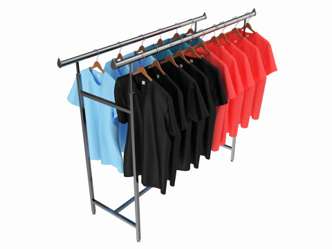 Store double bar rack with clothes Modelo 3D