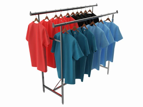 Store double bar rack with clothes 3D Model