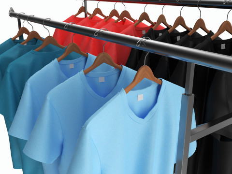Store double bar rack with clothes Model 3D