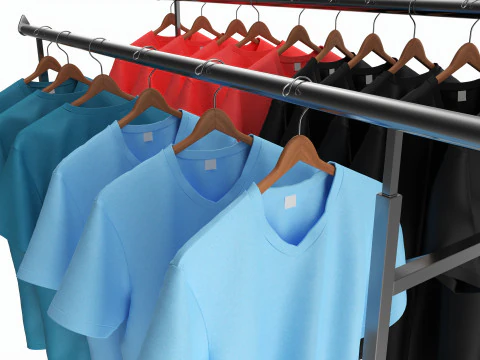 Store double bar rack with clothes 3D Model