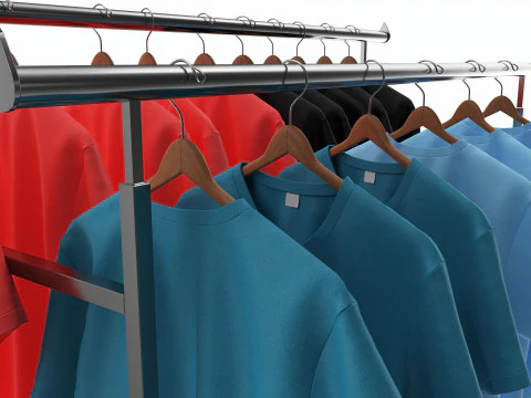 Store double bar rack with clothes 3D Model