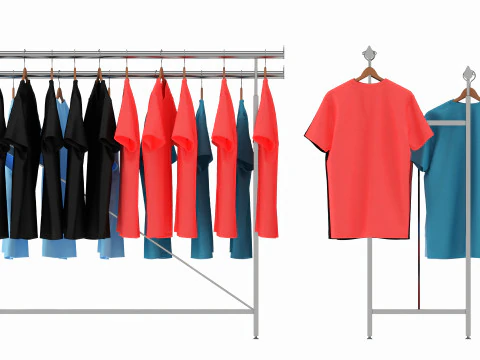 Store double bar rack with clothes 3D Model