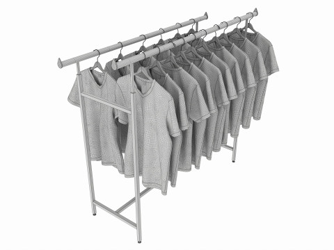 Store double bar rack with clothes Model 3D