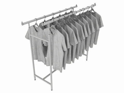Store double bar rack with clothes 3D Model
