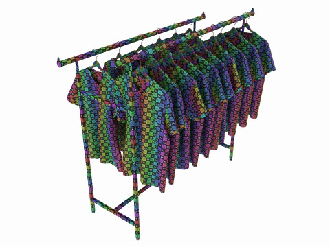 Store double bar rack with clothes Model 3D