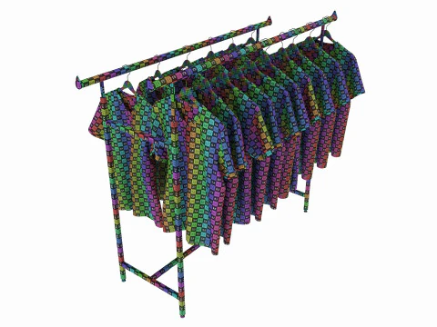 Store double bar rack with clothes 3D Model